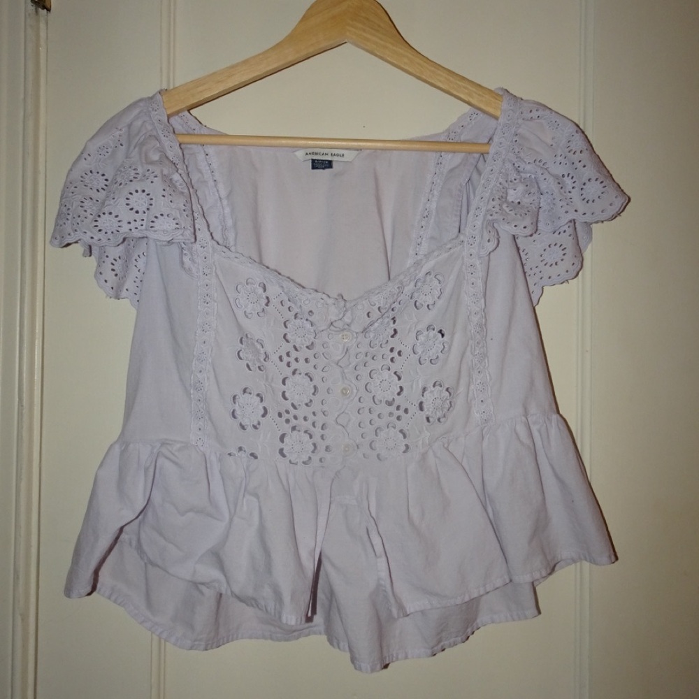 American Eagle Outfitters Lavender Eyelet Blouse